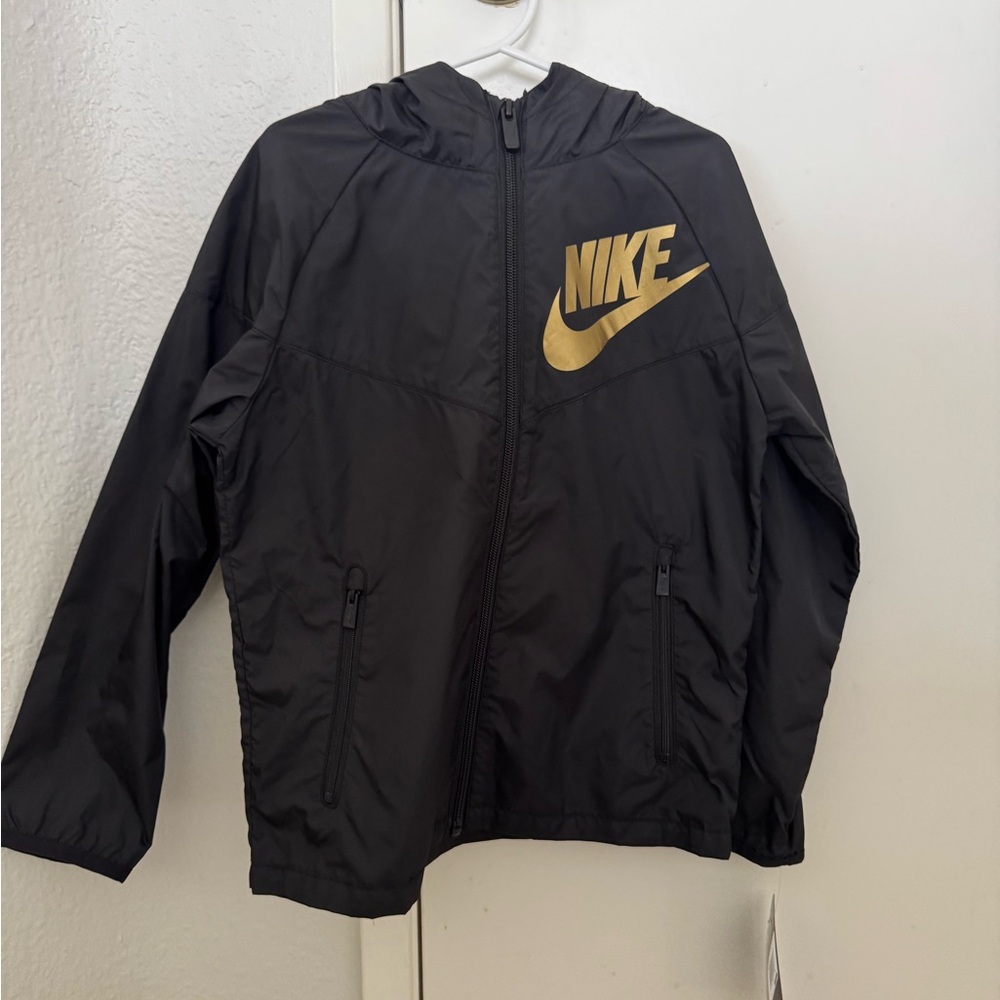 Nike Black and Gold Raincoat with Hood